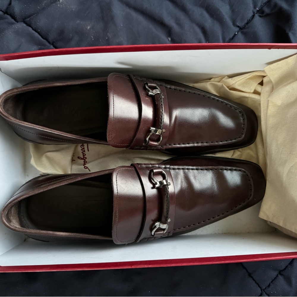 Salvatore Ferragamo “Cantino” loafers. Size 10, color: Hickory Calf.
